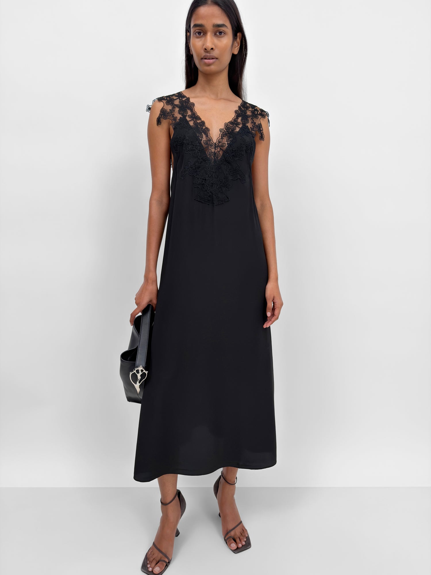 The Delta silk blend lace-trimmed slip dress