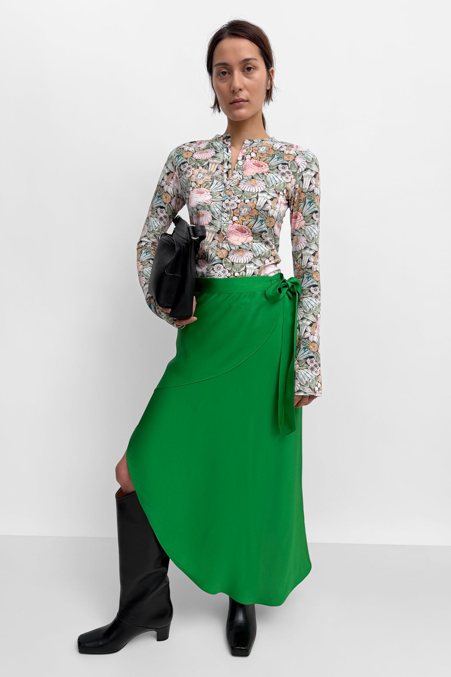 The Haza asymmetric wrap pencil skirt