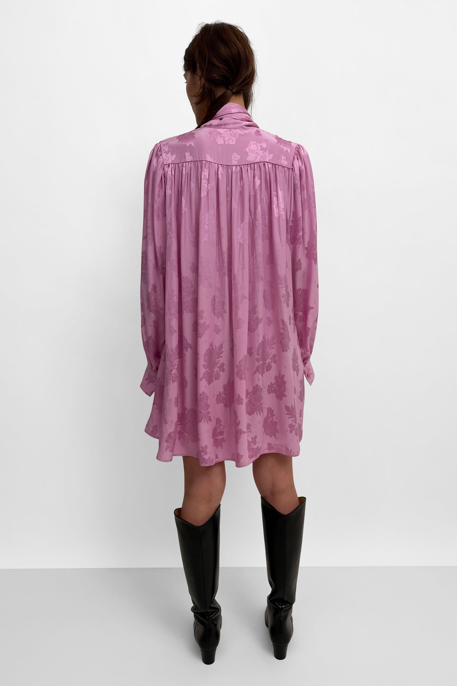 The Nayou monochrome jaqcuard mini bow tie dress