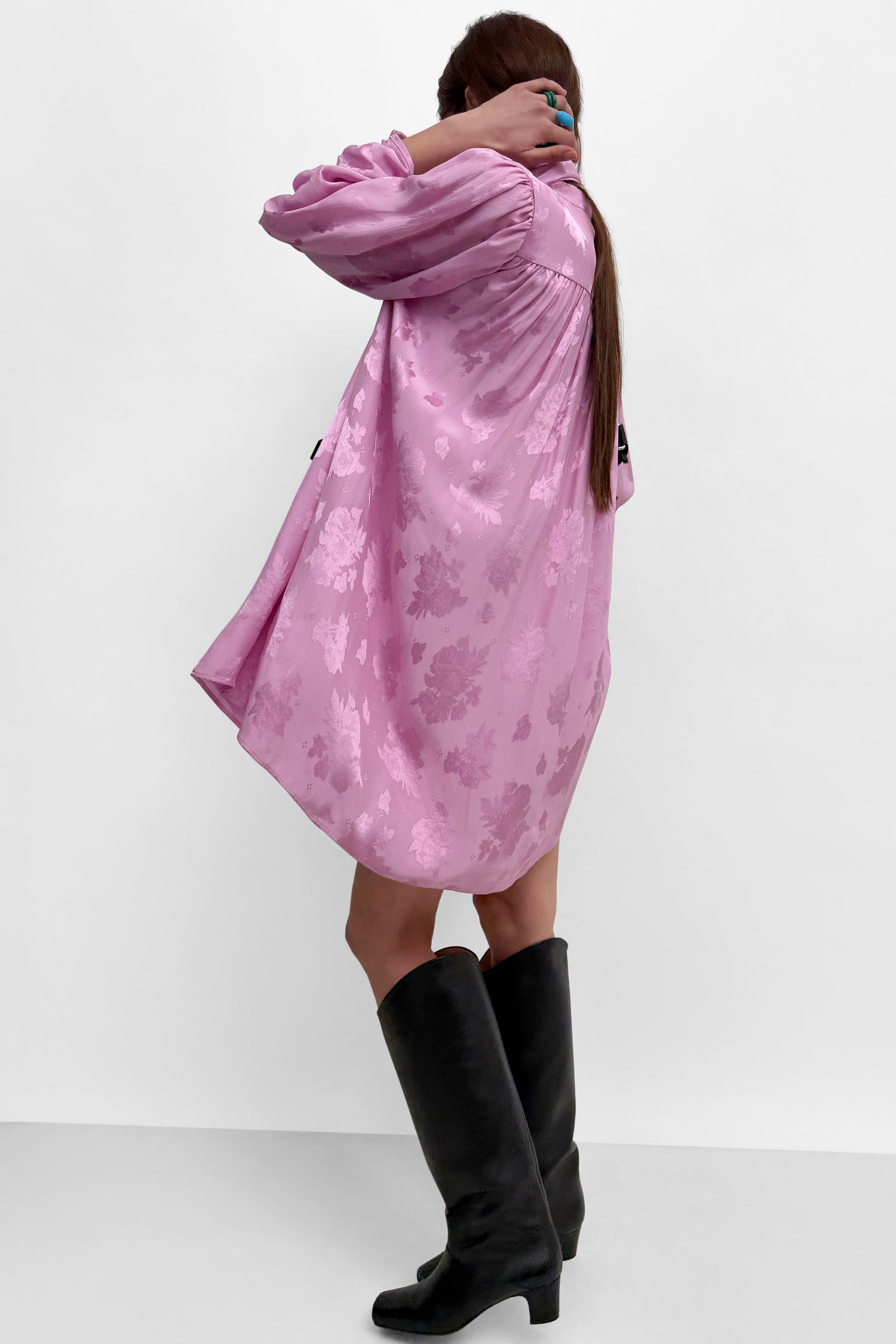 The Nayou monochrome jaqcuard mini bow tie dress